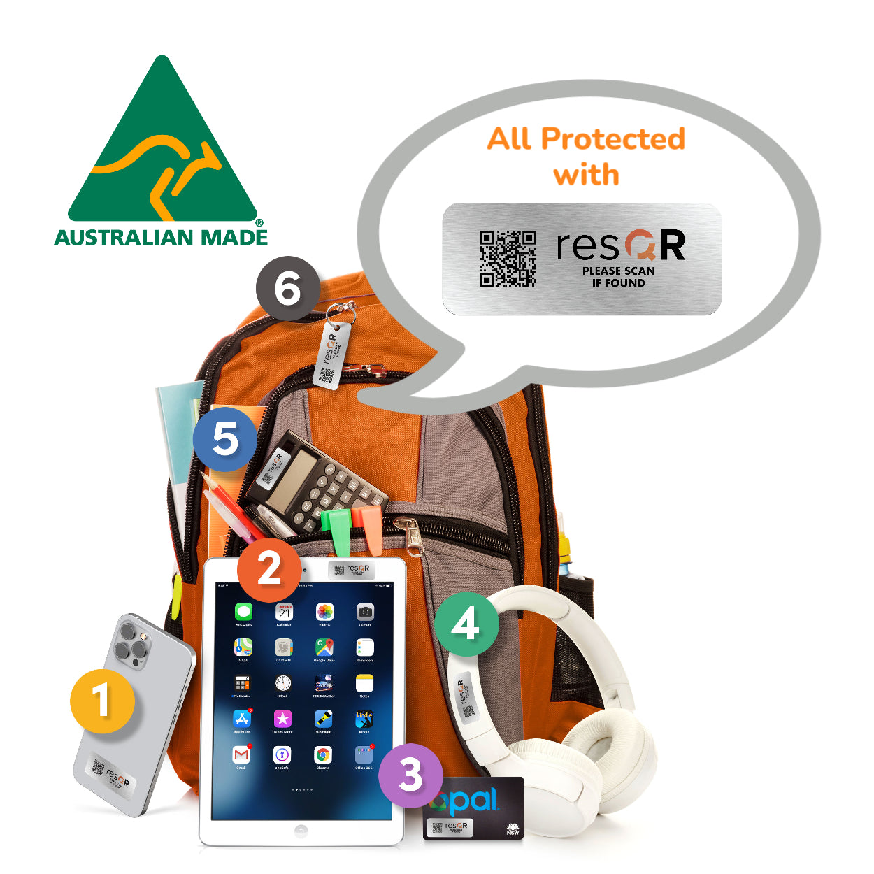 resQR Tag & Sticker Family Pack - Protect 30 Valuables